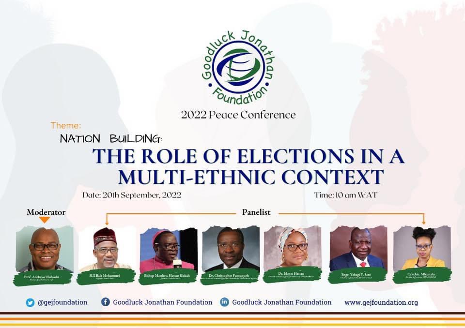 GEJFoundation's tweet photo. Join us tomorrow as democratic stakeholders examine issues surrounding nation building, democracy and the challenges associated with elections in a multi- ethnic nation like Nigeria. 

Use the link  below to register and be part of the event. 
https://t.co/i1XZAf4CiF https://t.co/Qm1KGnUPmc