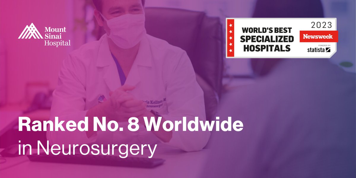 Mount Sinai Neurosurgery (@mountsinaineuro) on Twitter photo We're delighted that <a href="/MountSinaiNeuro/">Mount Sinai Neurosurgery</a> ranks No 8 WORLDWIDE in <a href="/Newsweek/">Newsweek</a>'s World's Best Specialized Hospitals in #neurosurgery for 2023... all thanks to our teams! Congrats! 🙌 #BestHospitals <a href="/MountSinaiNYC/">Mount Sinai Health System</a>
#WeFindAWay <a href="/SinaiBrain/">Friedman Brain Institute</a> <a href="/neurosurgery/">Neurosurgery</a> Learn more: mountsinai.org/about/newsroom… We're delighted that <a href="/MountSinaiNeuro/">Mount Sinai Neurosurgery</a> ranks No 8 WORLDWIDE in <a href="/Newsweek/">Newsweek</a>'s World's Best Specialized Hospitals in #neurosurgery for 2023... all thanks to our teams! Congrats! 🙌 #BestHospitals <a href="/MountSinaiNYC/">Mount Sinai Health System</a>
#WeFindAWay <a href="/SinaiBrain/">Friedman Brain Institute</a> <a href="/neurosurgery/">Neurosurgery</a> Learn more: mountsinai.org/about/newsroom…