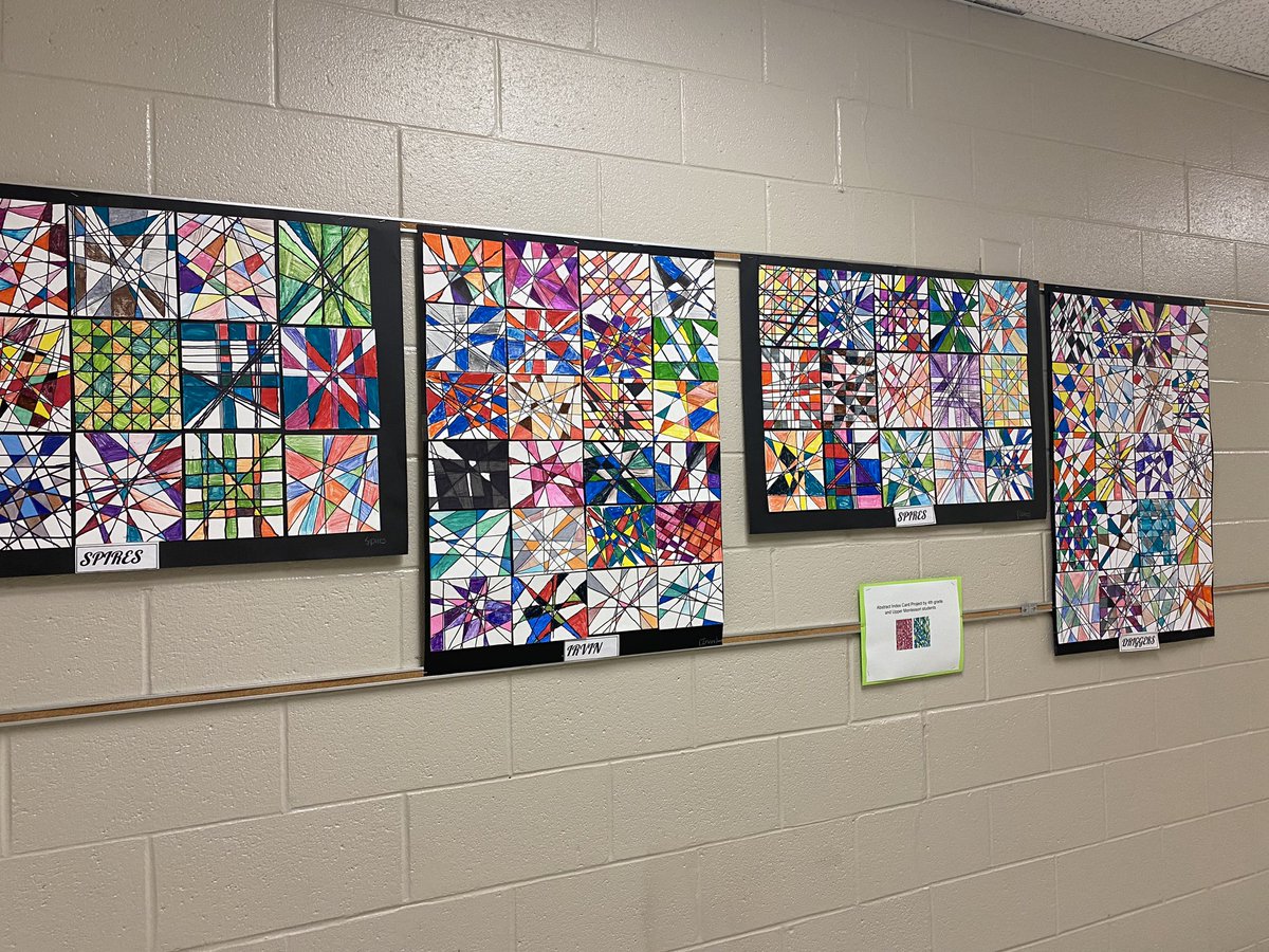 BrandiDianeFlo1's tweet image. What’s happening in the art room? Abstract geometric index cards! A collaborative lesson by fourth grade and upper Montessori students. #HECleads #HECMontessori @hecorleyelem
