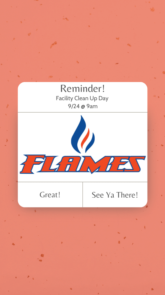 Flames Sports (@grflamessports) on Twitter photo Our annual Flames Facility clean-up day is coming up! Please click the link below to sign up for a shift.
signup.com/go/ruucNYP
Questions? Email info@flames-sports.org@Flames Sports Our annual Flames Facility clean-up day is coming up! Please click the link below to sign up for a shift.
signup.com/go/ruucNYP
Questions? Email info@flames-sports.org@Flames Sports