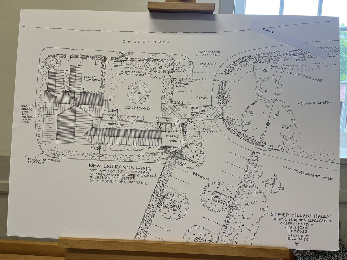 SteepTogether's tweet photo. Did you visit the exhibition of plans for Steep Village Hall? 
With respect for mourning period for late Queen Elizabeth II, deadline for online comments is extended to 20th September. Make comments up to and including that date on:
https://t.co/tcv6zYW3Ni https://t.co/oSYII1pR9r