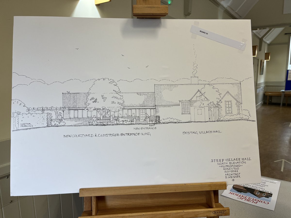 SteepTogether's tweet photo. Did you visit the exhibition of plans for Steep Village Hall? 
With respect for mourning period for late Queen Elizabeth II, deadline for online comments is extended to 20th September. Make comments up to and including that date on:
https://t.co/tcv6zYW3Ni https://t.co/oSYII1pR9r