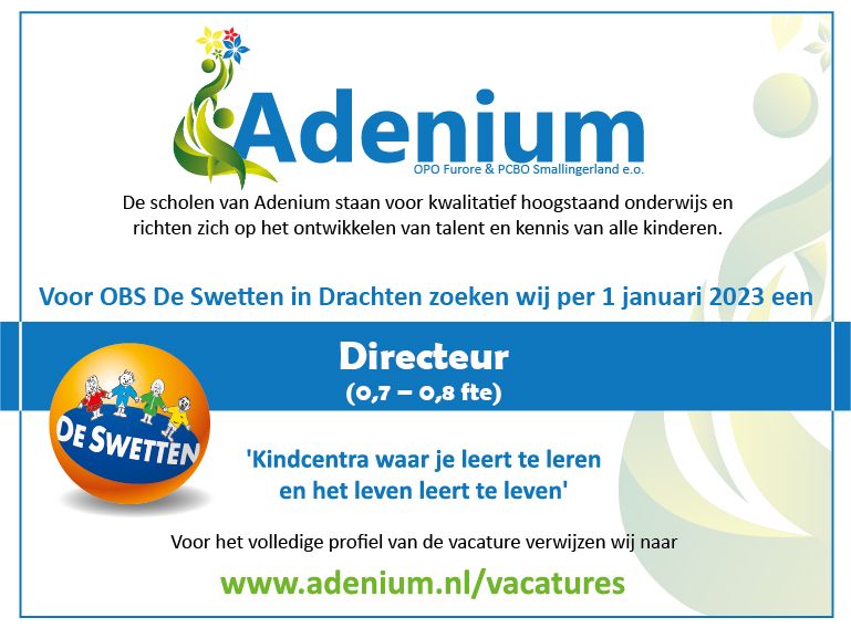 bmeesterschap's tweet image. VACATURE
Adenium zoekt een directeur voor OBS De Swetten in Drachten.

Meer weten over deze vacature? Kijk op: bureaumeesterschap.nl/vacatures/aden…