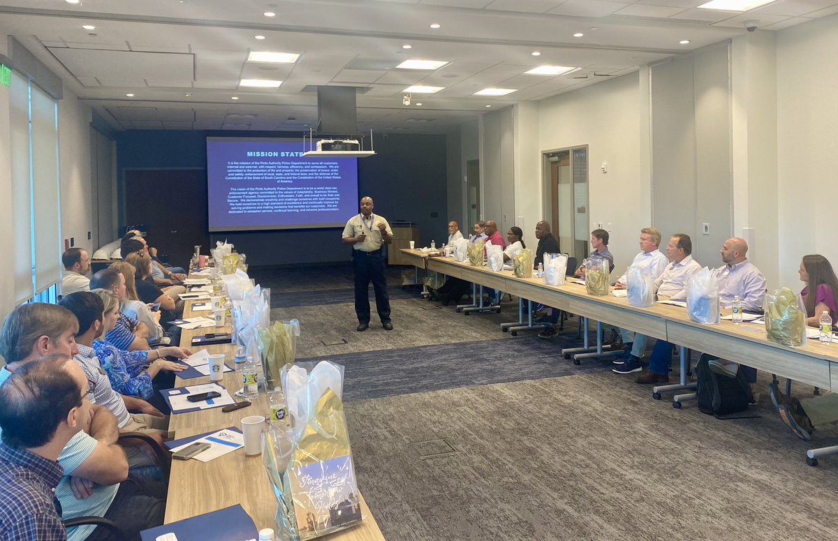 jryarborough's tweet photo. 2022-23 Port Ambassadors Program off to a great start with ship-to-shore crane tours and in-depth presentations from SC Ports CEO @BarbaraLMelvin &amp; Chief of Police Brent Simon #scportambassadors #theworldconnectshere @SCPorts https://t.co/3qWn48MPWy