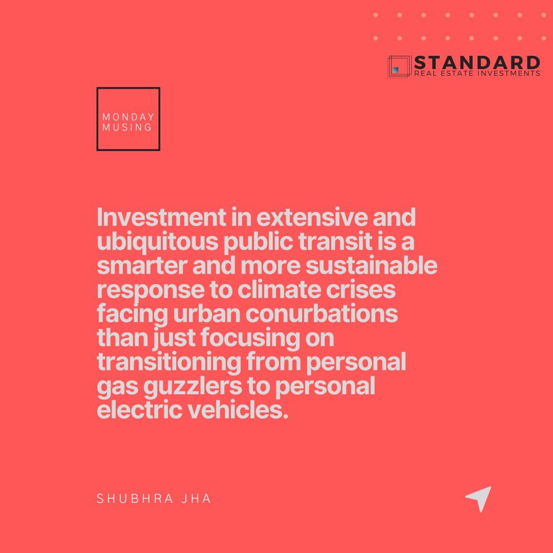 ShubhraJha_'s tweet photo. Expanding and emphasizing #publictransit over personal vehicles helps reduce congestion, encourages sustainable, #transitoriented affordable housing, frees valuable real estate locked up in parking lots, and increases equity in access to jobs and services. #MondayMusing https://t.co/1GCJllnsMc