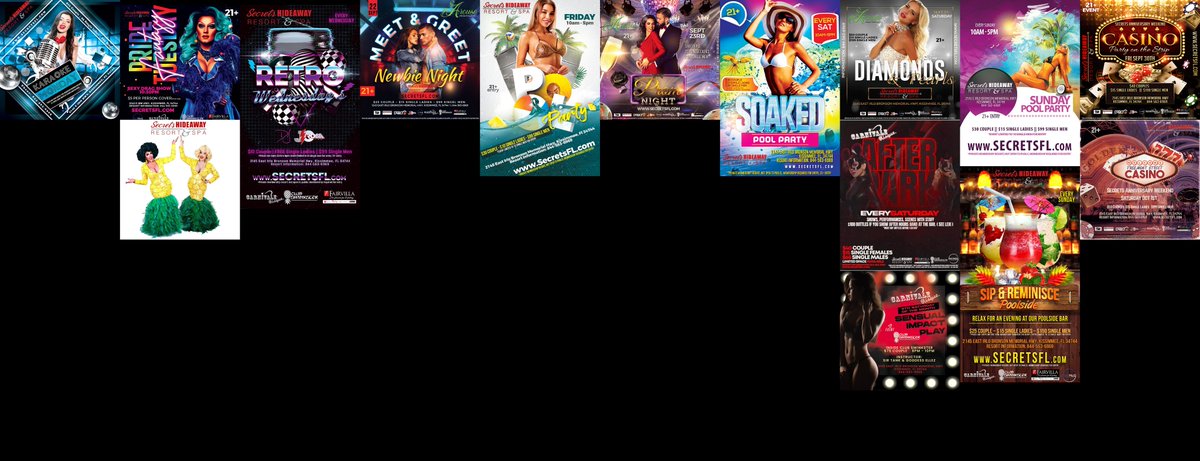 This Week at Secrets Hideaway™: Karaoke Monday, Pride Tuesday, Retro Wednesday, Meet & Greet Newbie Thursday, Friday Pool Party, “Prom Night, Saturday Pool Party, Sensual Impact Seminar, Diamonds & Pearls, After Dark in Club Swinkster, Sunday Pool Party, Sip & Reminisce