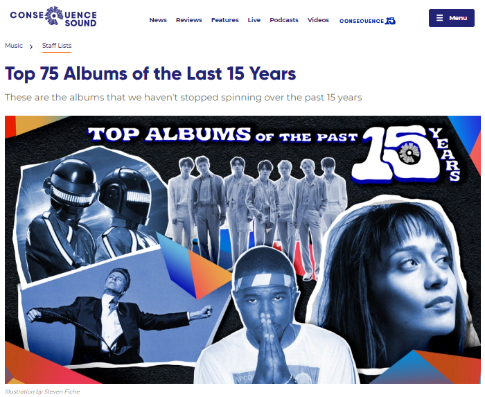 btschartsxdaily's tweet photo. .@consequence named @BTS_twt's "MAP OF THE SOUL: 7" as one of the 75 best album of the last 15 years!

"BTS truly outdid themselves. The pop opus explores the themes of the persona, the shadow, and the ego, and the result was the septet’s most personal work to date" https://t.co/C48VFl8oFF