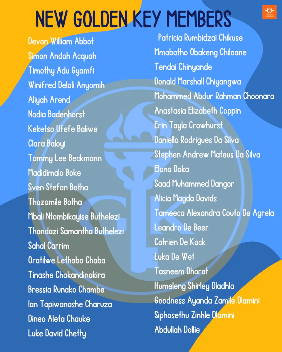 GoldenKeyUJ's tweet photo. A huge congratulations to our new members! We are thrilled and proud to have you on board. 

A warm welcome and good wishes on becoming part of the highly esteemed Golden Key International Society. 🔥

Don't forget to follow us on all our socials

You did well🥳✨️
#gksa
#yesgk https://t.co/tzJMFxaOzb