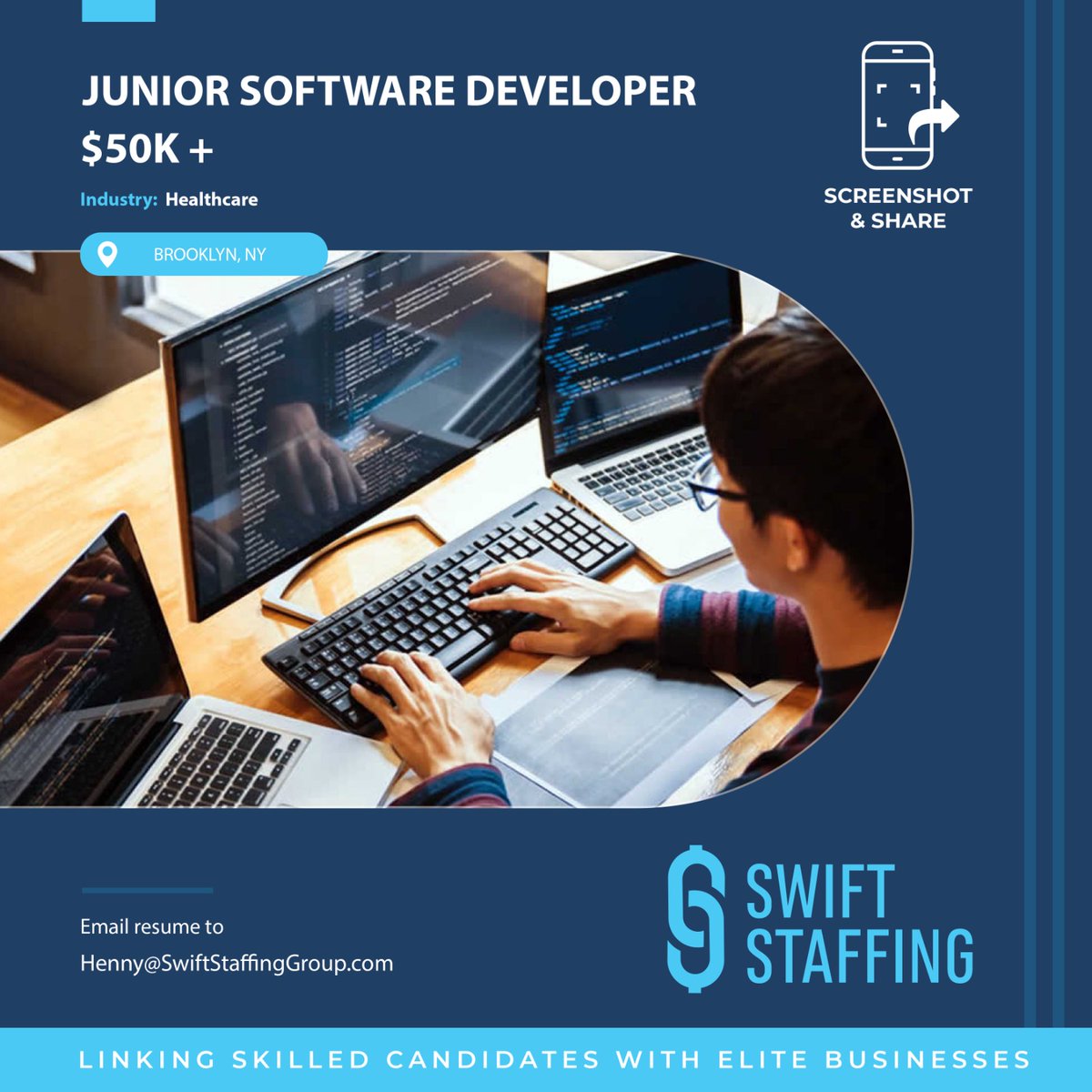 swiftstaffing_'s tweet image. Junior Software Developer 
$50K + 
Brooklyn, NY 

Email Henny@SwiftStaffingGroup.com to apply or for Additional Information Today!

#SwiftStaffingJobs
#upgradeyourcareer
#SwiftDifference
