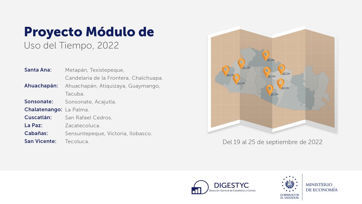 EconomiaSV's tweet photo. 📢Del 19 al 23 de septiembre, equipo de #DIGESTYC recabará datos socioeconómicos y demanda turística interna, a través del mapeo y encuestas:
✅ Hogares de Propósitos Múltiples #EHPM
✅ MITUR

Del 19 al 25 de septiembre:
✅ Uso del Tiempo

👇 Conoce los detalles: https://t.co/nahQ3GTagM
