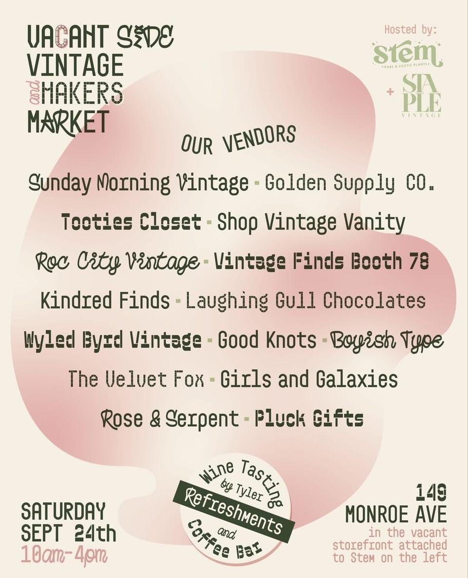 DesAmbMoore's tweet photo. If you missed me at Stem After Dark in August, here's your chance to come see me and shop at the amazing Stem!

Art, Plants, Wine Tasting, &amp; a Coffee Bar!? It's an easy choice babe.

Thanks Stem and Staple Vintage for having me! <3

#shop585 https://t.co/1SvpMdn1Yg