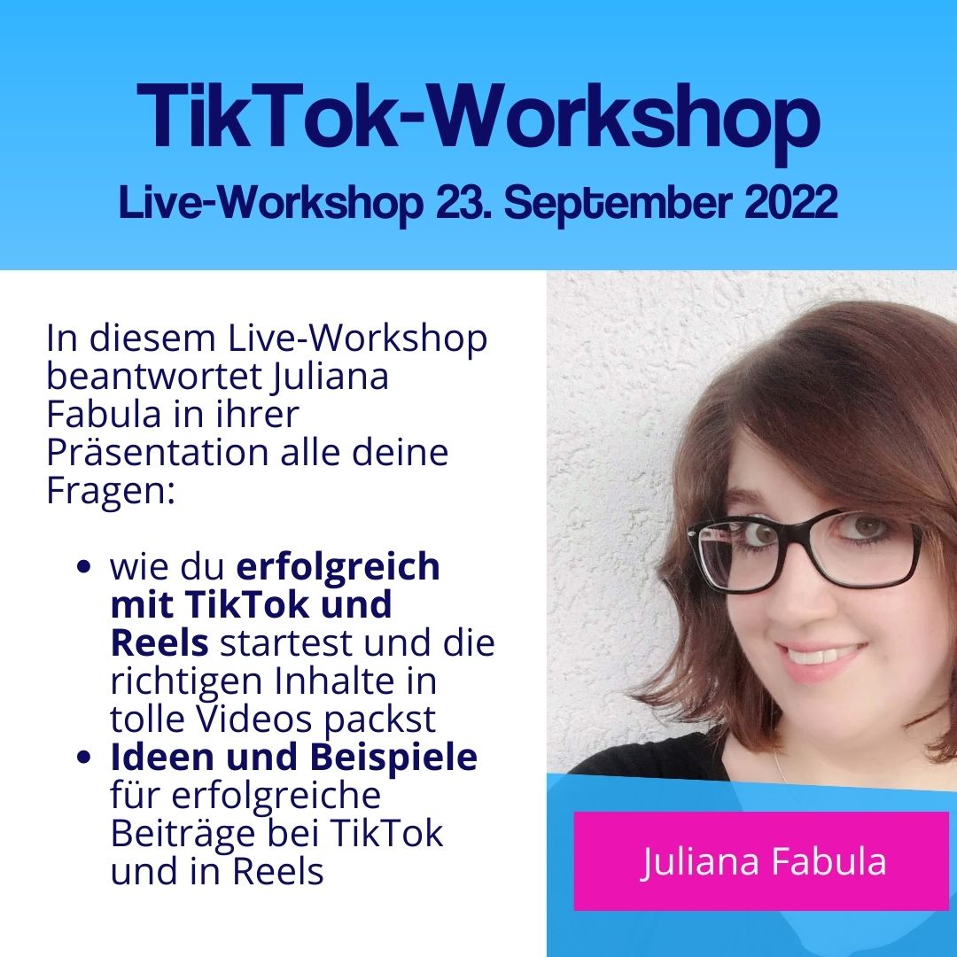 Lerne in diesem Live-Workshop mit @JulianaFabula, wie du als Anfänger mit TikTok- und Insta-Reels mehr Leser ansprichst! :)
Hier alle Infos zum Workshop:
texthungrig.com/tiktok-workshop
#buchvermarkten #romanvermarkten #ebookvermarkten #buchvermarktung #autorenalltag #selbstverleger