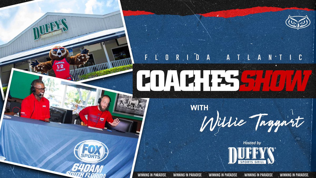 FAUFootball's tweet photo. Be sure to stop by @duffysmvp in Delray Beach tonight at 6️⃣ PM to catch the FAU Coaches Show‼️

#WinningInParadise https://t.co/pfOLbVqnzG