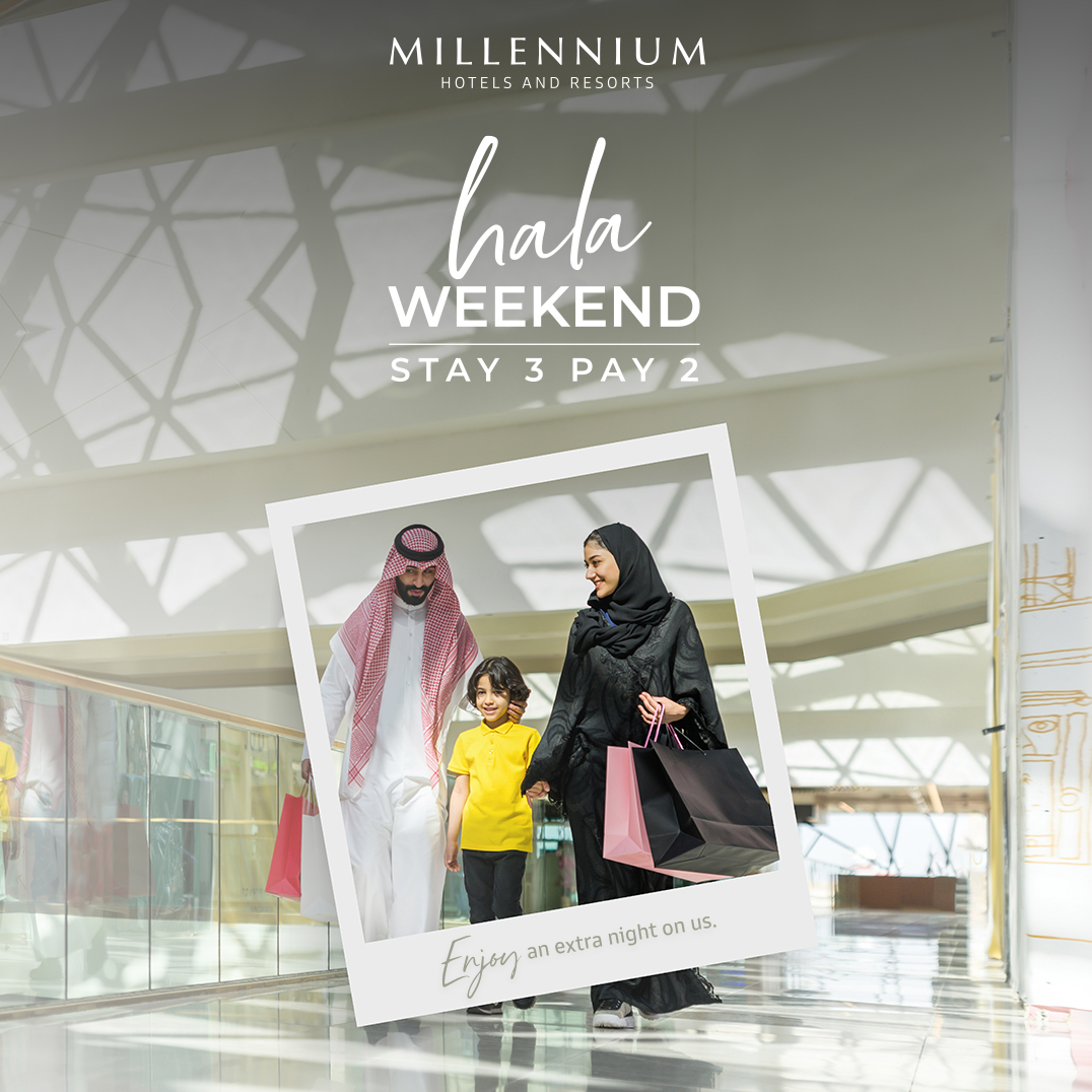 GrandMill_MCT's tweet photo. #HalaWeekend

Pay for 2 nights and enjoy the 3rd night on us. 
This is how we welcome you for the weekend with the Hala Weekend Offer.
- Kids Stay Free
- Early check in and a late check-out
- 2000 bonus points for our loyalty program members

T&amp;C's apply

#SaudiNationalDay #Oman https://t.co/cRP65781HC