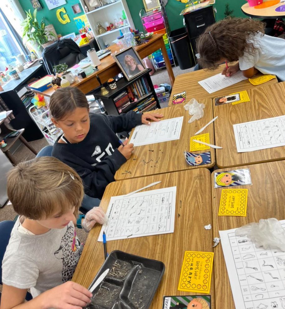 SEPSchools's tweet photo. Whoooo's having fun in Science Class? Willowbrook's 5th graders are learning about ecosystems. Working together, the students are digging into owl pellets! #1SEP https://t.co/zTMNeaOJLY