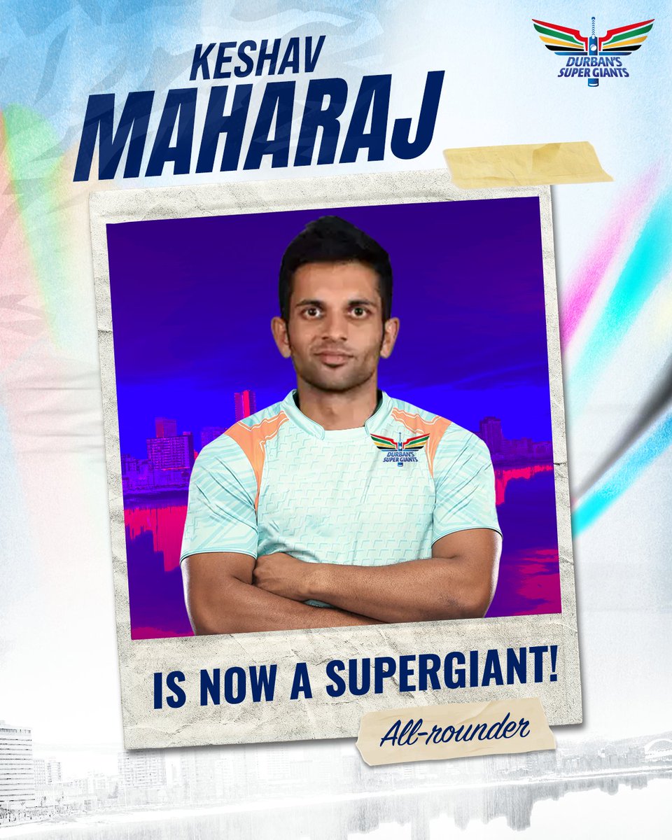 DurbansSG's tweet photo. That's what you call a Maharaja-style homecoming! 😌

Get ready to witness Keshav Maharaj spin the 🕸 at Kingsmead 🏟️

#KeshavMaharaj | #SA20Auction | #SA20 | #DurbansSuperGiants | #DSG https://t.co/pFoDBG5qQj