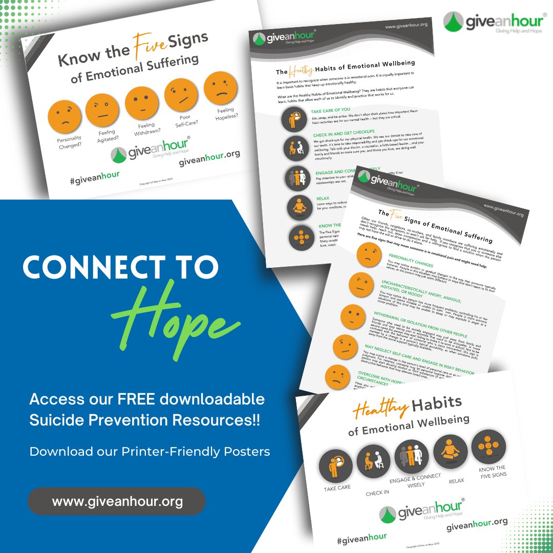 giveanhour's tweet photo. Resource: Give an Hour has created a range of printer-friendly posters and education tools to promote emotional wellbeing, connectedness, and easy-to-remember signs of suffering. 

#suicideprevention #fivesigns #mentalhealth #giveanhour https://t.co/3PTOYZjKva