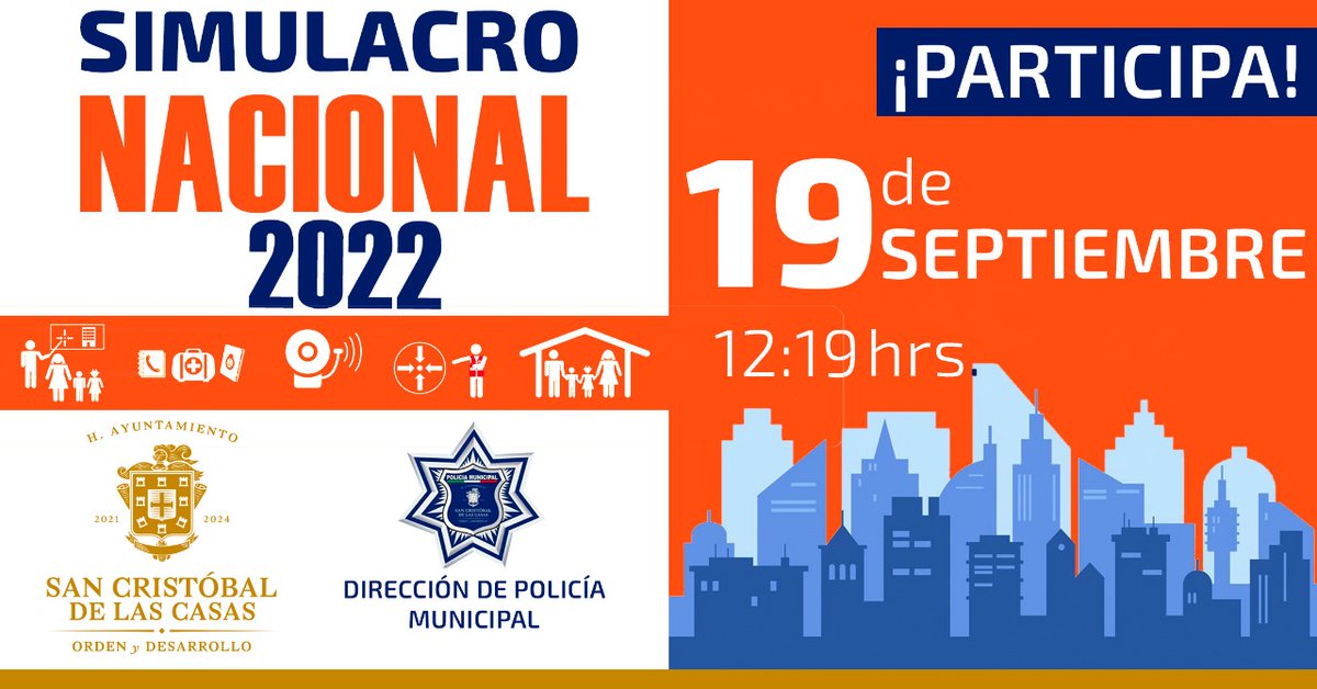 y_dpm's tweet photo. En lo que va del año, en #Chiapas se han registrado 2,150 #Sismos.

¡Participa este #19DeSeptiembre en punto de las 12:19 horas en el #SimulacroNacional2022! 

Mantén al día tu #PlanFamiliar de #ProtecciónCivil.

#SanCristóbalDeLasCasas #PolicíaMunicipal #seguridad #prevencion https://t.co/tsbEF6BeN5