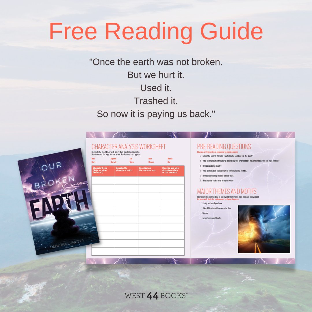 Fans of The Hunger Games and The Maze Runner series will love Our Broken Earth by <a href="/DemitriaLunetta/">Demitria Lunetta</a>. 

Download the Reading Guide here: conta.cc/3di36z4
Learn more about Our Broken Earth here: conta.cc/3BmhyOC
#YAFiction #HiLo #VerseNovel #Dystopian #ReadingGuides