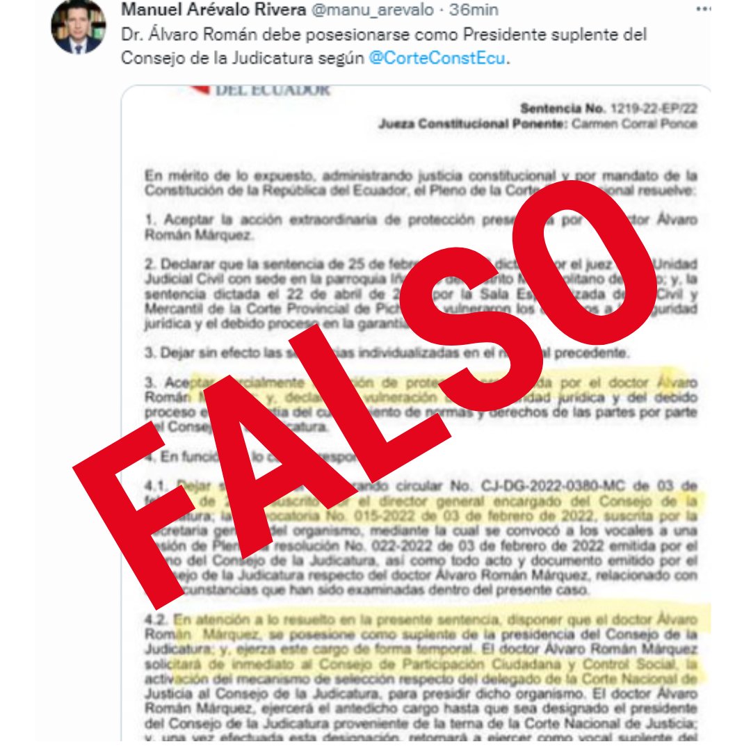 🔵 #ComunicadoCC | A propósito de la información falsa emitida en canales digitales sobre la decisión del Caso Nro.1219-22-EP, la Corte Constitucional aclara a la ciudadanía y a los medios de comunicación ⬇️