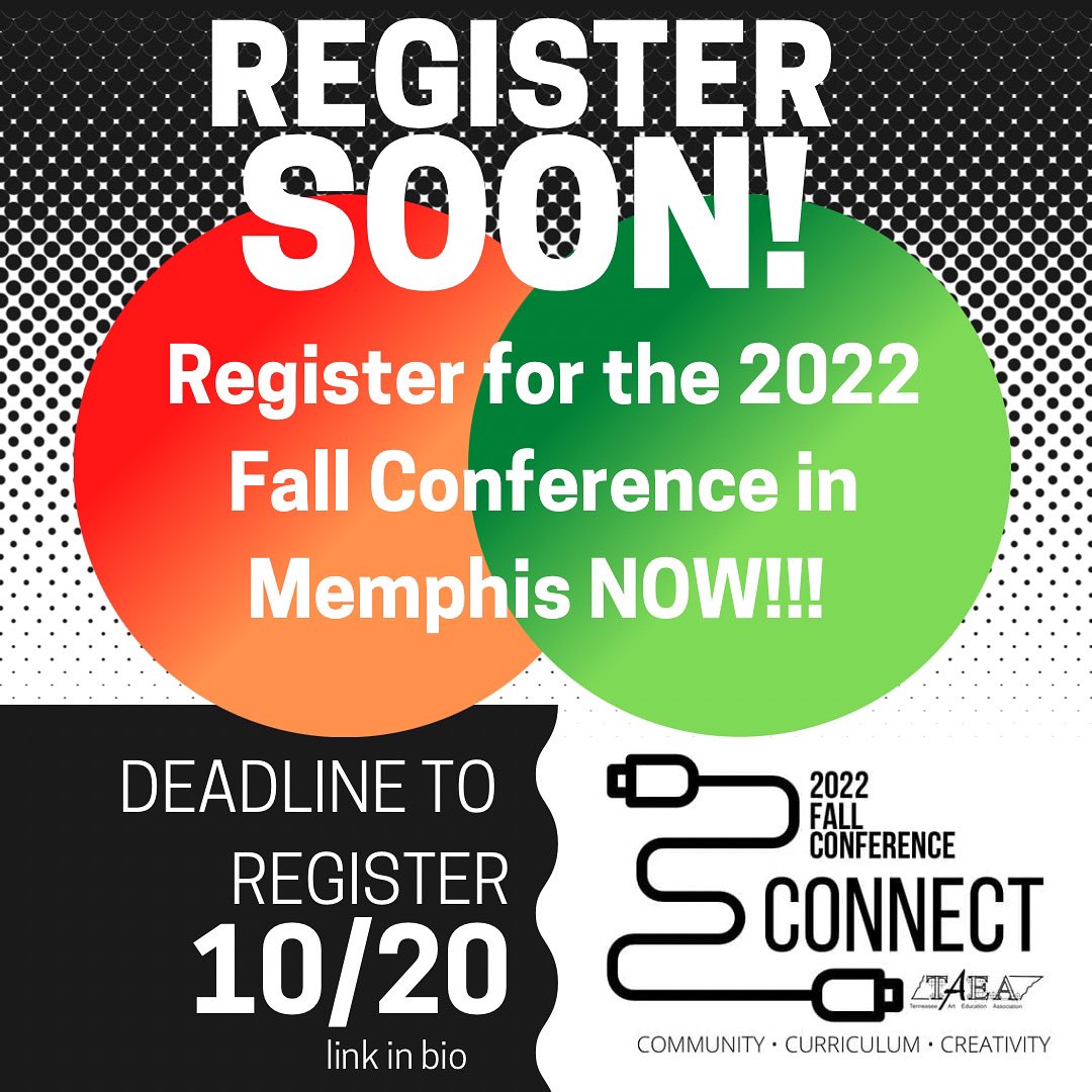 ONE MONTH REMAINS in the early registration window! Deadline is 10/20/22! Jump on over to our website and get yourself registered and bring a colleague with you while you’re at it! tnarteducation.org/fallconference…