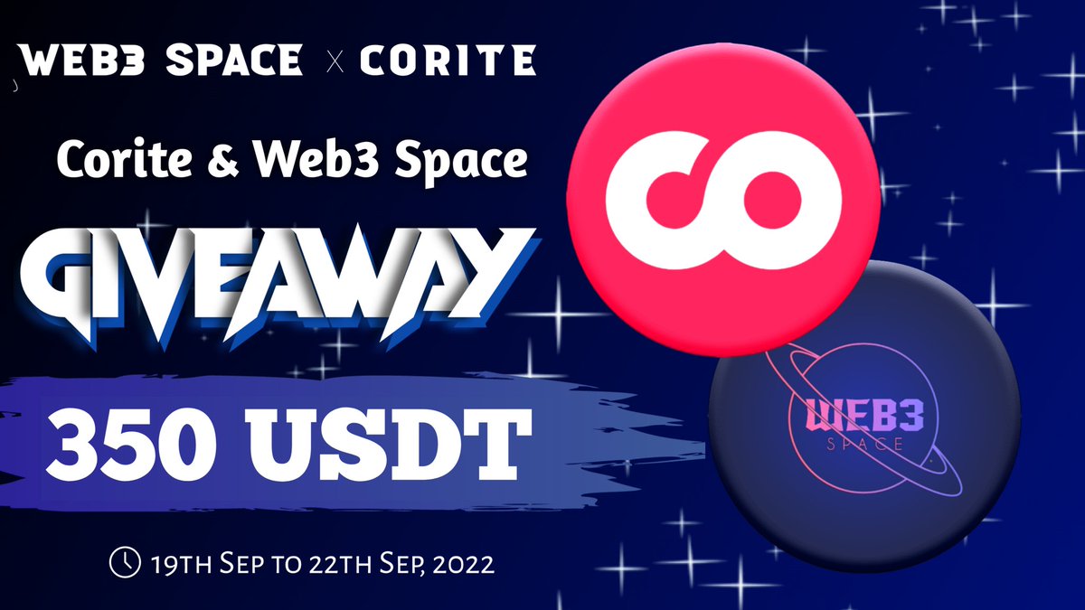Web_3space's tweet photo. 📣📣 Massive #USDT #Giveaway

🤩🤩 Total Giveaway Pool - 350 USDT. 

To Enter ⤵️
➡️ Follow @Web_3space &amp; @Coritecom
➡️ Like, RT &amp; Tag 3 Friends
➡️ Finish Gleam : https://t.co/q9aLSzW2Eq

22th SEP ⏰

#Giveaways https://t.co/o2eNU1JrkS