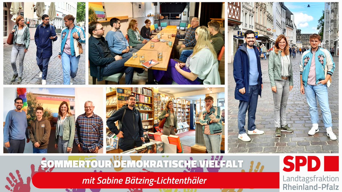 SPDFraktionRLP's tweet photo. Als Teil des vom Land #RLP geförderten Netzwerks #QueerNet möchte der SCHMIT-Z e.V. in #Trier zusammen mit den Menschen aus der Region für das Thema #LGBTQ+ sensibilisieren. Davon durften sich heute Fraktionschefin @Sabine_Baetzing & MdL @SvenTeuber überzeugen. (1/2) https://t.co/sU21LbsSJJ