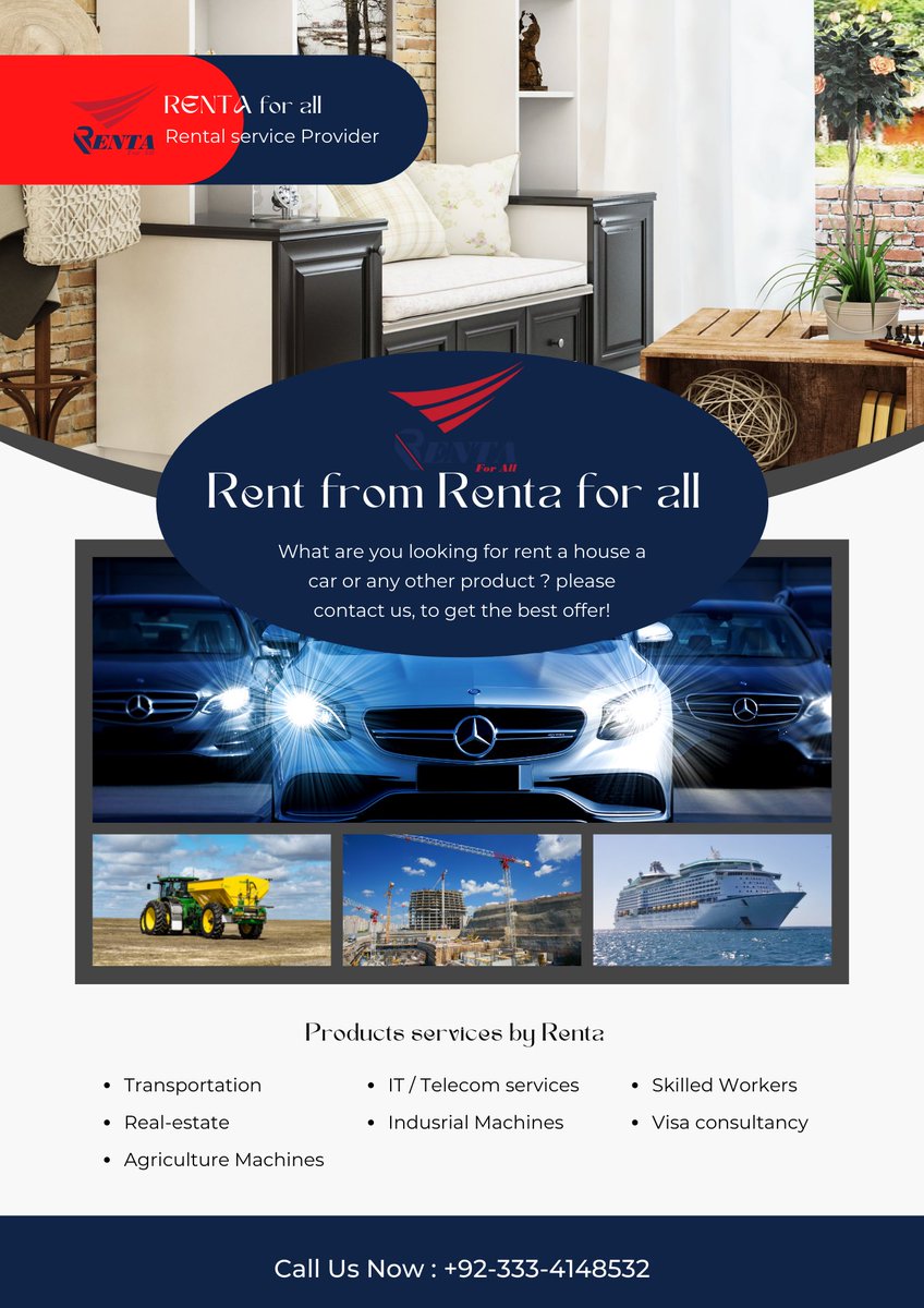 ForRenta's tweet photo. What are you looking for rent a house a car or any other product ? please contact us, to get the best offer!

#rent from #RentaForAll 

Whatsapp us : 

+92 333 4148532

#RentaForAll #renta_is_future #Rent #globallyconnected #cranes #cars #tourism #houses #flats #visaservices https://t.co/Ikfh38Cv1z