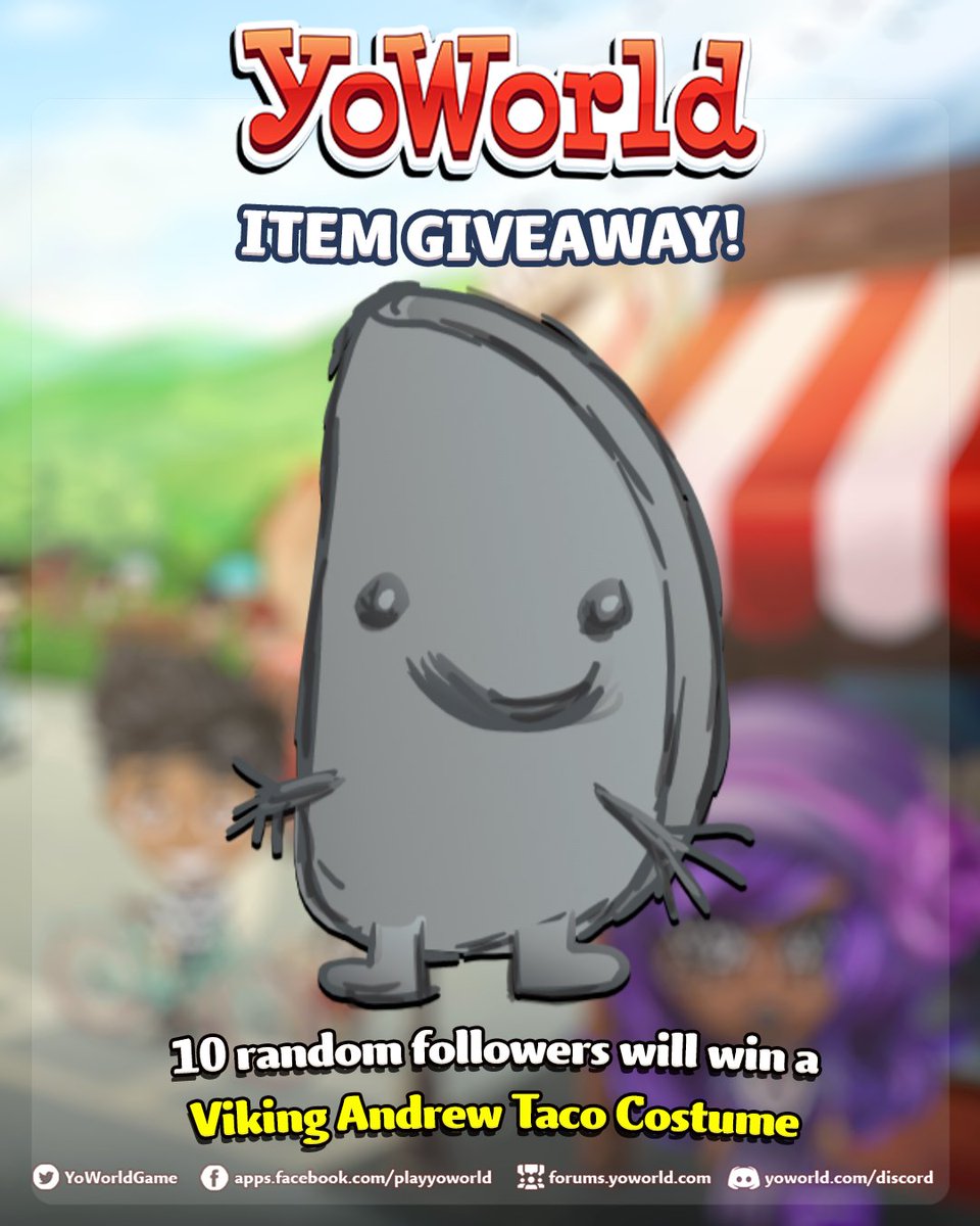 YoWorldGame's tweet photo. Hey YoFans! 

We're giving away a Viking Andrew Taco Costume to 10 random followers! 

All you need to do is follow our page,  and you're eligible to win! 

The giveaway will occur on  September 26th. Stay tuned for the results! https://t.co/2r6W9E33Xg