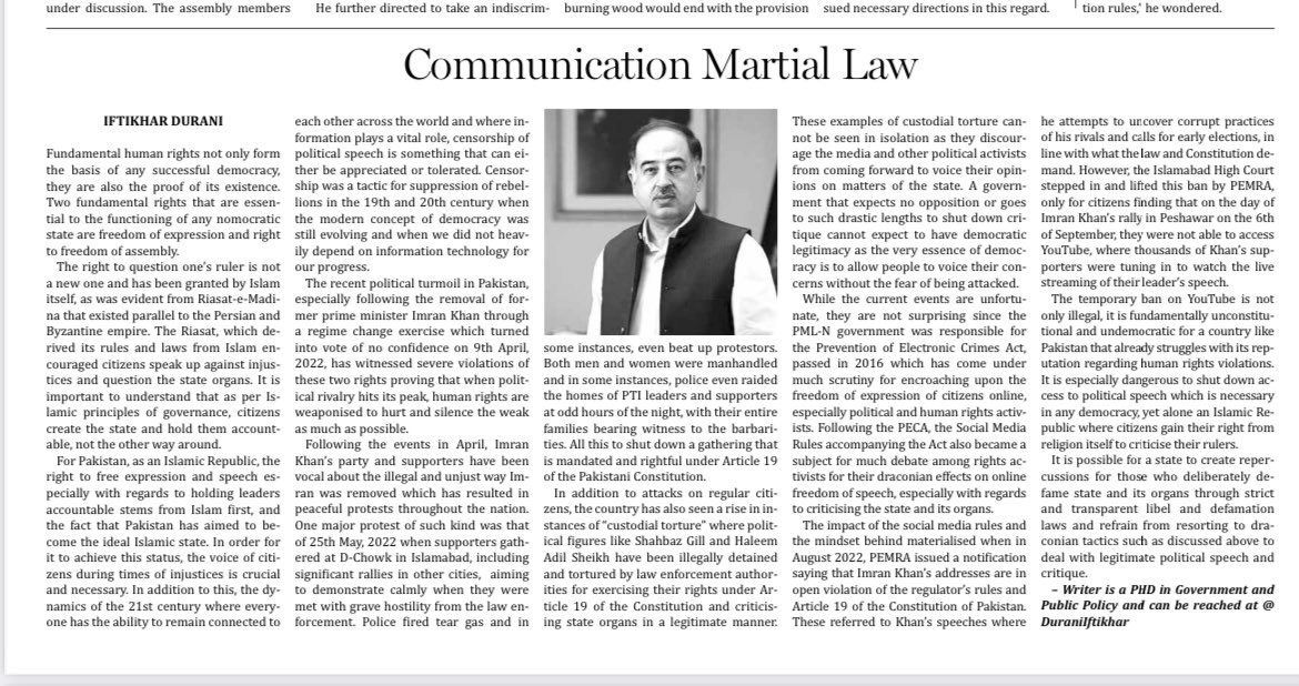 IftikharDurani's tweet photo. Temporary ban on YouTube is not only illegal,it is fundamentally unconstitutional for a country like Pakistan that already struggles with its reputation regarding human rights violations. It is dangerous to shut down access to political speech 

Read more: https://t.co/BLmCdfamSB https://t.co/UlKBiWe3Rc