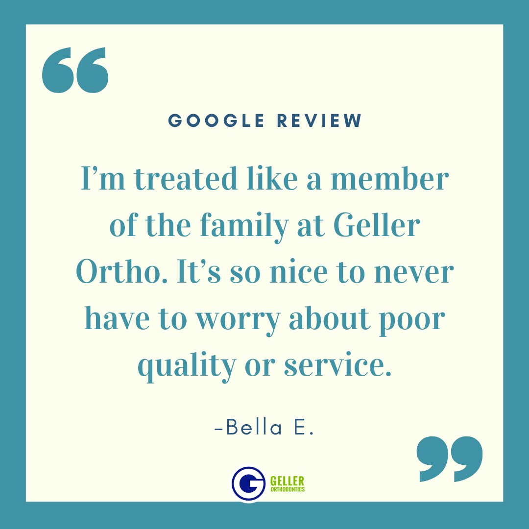 GellerOrtho's tweet photo. Our ultimate goal at Geller Ortho is for you to feel like Geller Family! That is the highest compliment you can pay us! Thank you, Bella! 😁🤗🌟 #grinsbygeller #gellerortho #gellerfamily #teamgeller #gellerteam #google #googlereview #feedback #positive #positivefeedback... https://t.co/ZZrLcsNEdj
