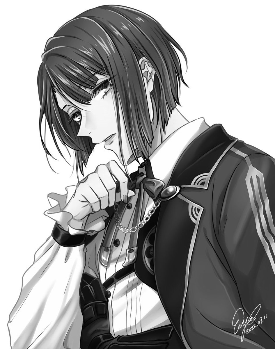 monochrome solo greyscale male focus 1boy looking at viewer white background  illustration images