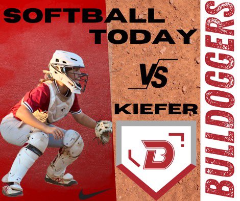 Big District HS 🥎🥎🥎 game tonight at Home vs. Kiefer, first pitch at 5:00. JV will follow. Good luck ladies. #BulldoggerAthletics