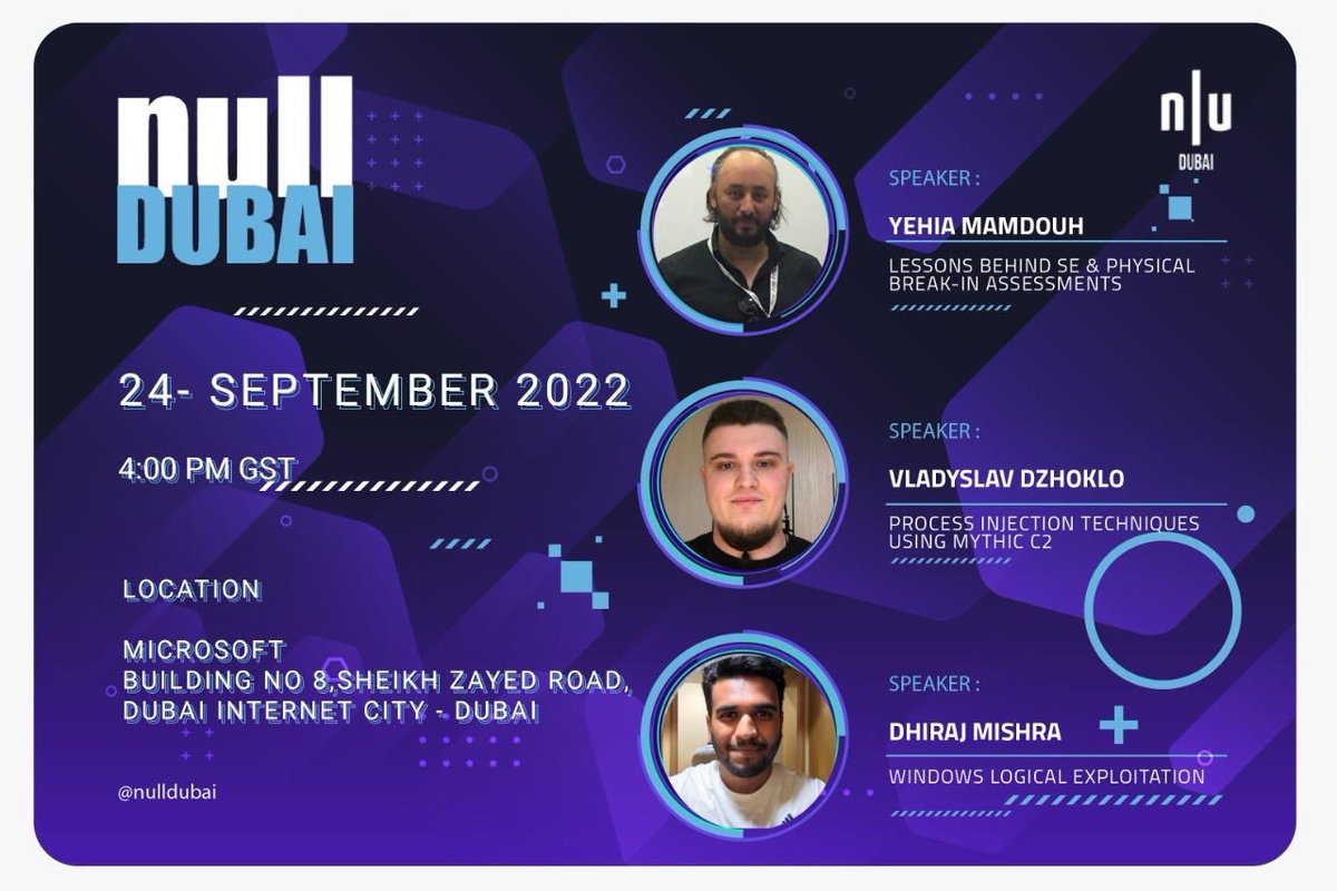 We are back again to in person meets in <a href="/nullDubai/">nullDubai</a> on 24-Sep-2023 starting at 4:00 PM. You can map the venue. Can’t wait to see everyone in person again after a looong break.