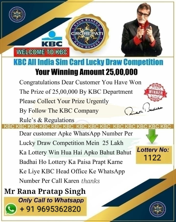 grvpant's tweet photo. Hello @DelhiPolice @Cyberdost getting an audio on WhatsApp along with the picture. Asking to call over WhatsApp and claim lottery.
Please check.

@WhatsApp Please see.

#KaunBanegaCrorepati https://t.co/MoE3ZRuJD3