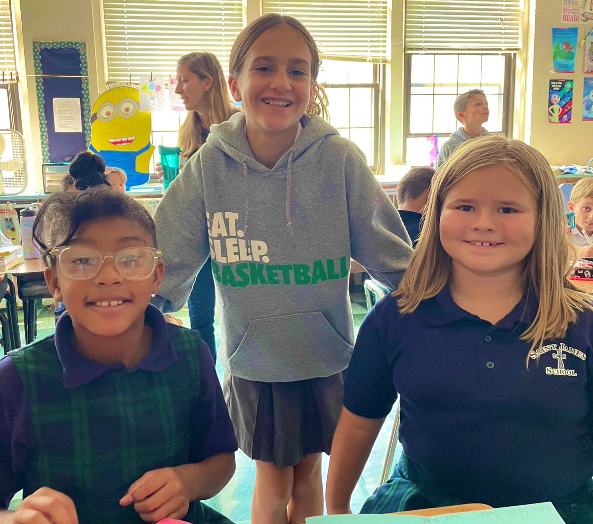 Community Service every Friday at St. James School where older students work and collaborate with younger students on various projects.