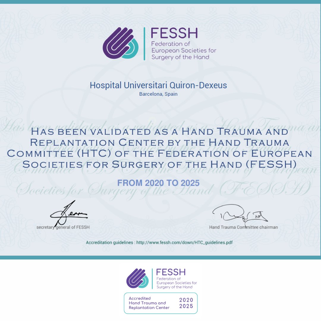 GOOD NEWS!! We are so proud to inform you that we have been accredited as a FESSH Hand Trauma and Replantation Center (HTRC) for the period of 2020-2025 #icatMA #ICATME #hospitaluniversitaridexeus