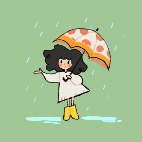 1girl solo black hair rain umbrella boots long sleeves  illustration images