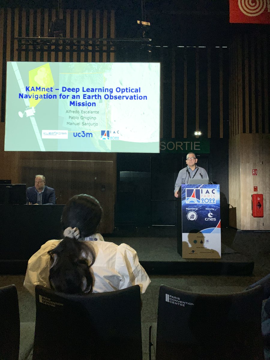 KlepsydraTech's tweet photo. What a day! Final presentation of the day carried out by Klepsydra. Pablo presented the work done by the Universidad Carlos III in Madrid: KAMnet – Deep Learning Optical Navigation for an Earth Observation Mission

#Klepsydra #KlepsydraTechnologies #DeepLearning #IAC https://t.co/HWBzGJIutC