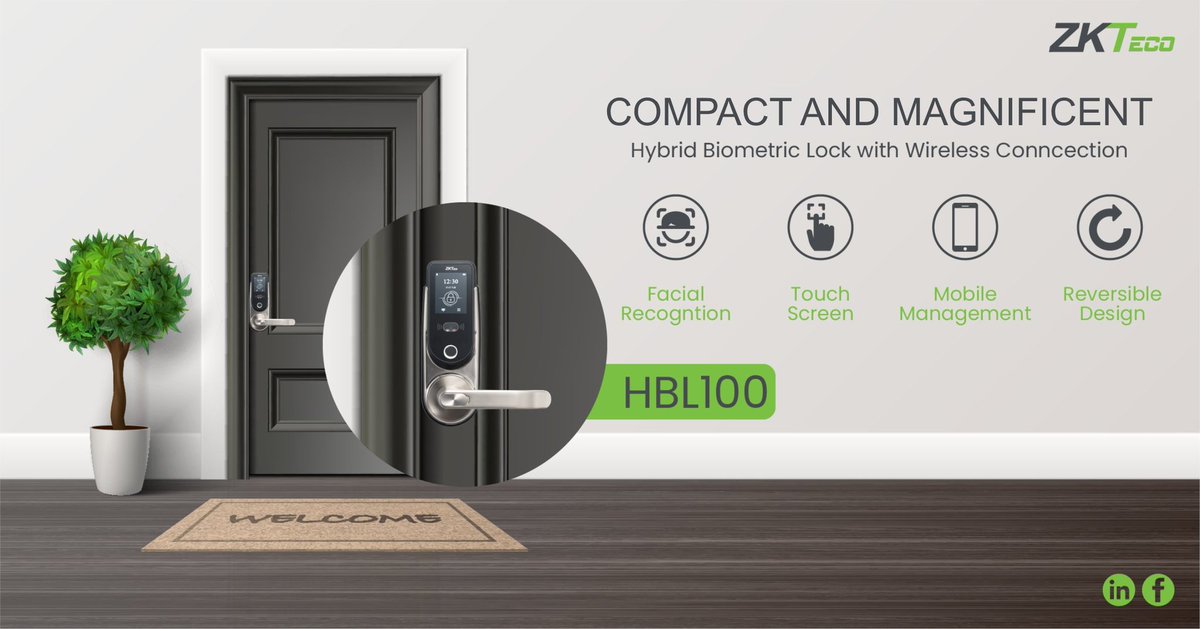 HIKVISIONKE's tweet photo. The ZKTeco HBL100 is a hybrid biometric smart lock which supports both face and fingerprint recognition, as recognition methods. The user experience of the lock has also been emphasized in its design – reversible design, mobile management, touch screen. https://t.co/Xp78j6XVcz