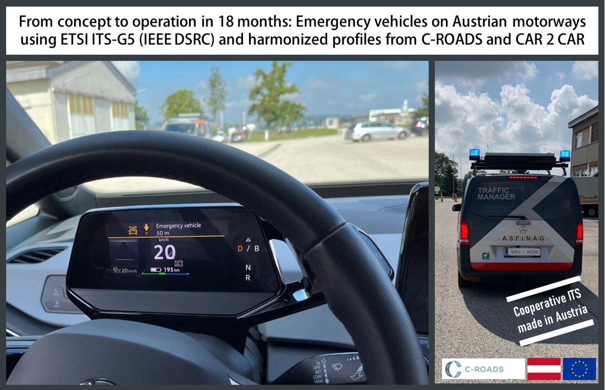 JacErhart's tweet photo. #IntelligentTrafficSystems #deployment
#ITSG5 operational services: announced - implemented - delivered
1) intelligent mobile trailer in operation
2) emergency vehicle warning in operation
3) stationary roadside units communicate with vehicles
#ITSWC22 #CITS #connected https://t.co/oHYQeSgzGW