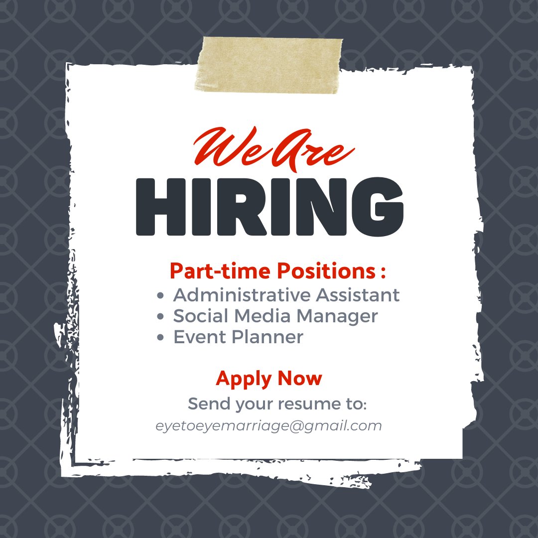 Eye2eyemarriage's tweet photo. Grow with us! Increase your skills and experience. Build your resume. 

#employment #jobopening
#socialgood #nonprofitorganization https://t.co/6OAyJTJzRI