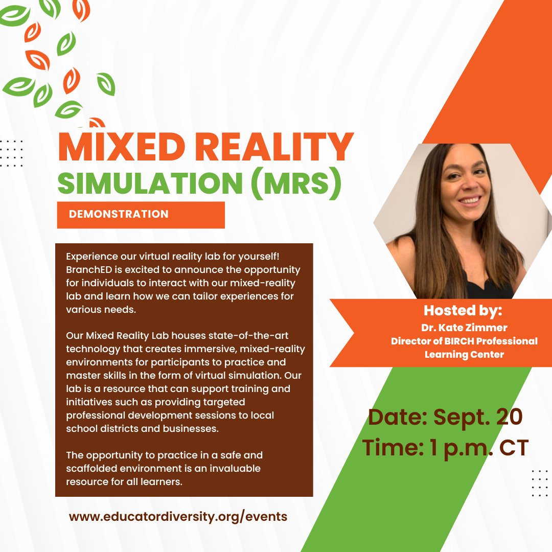 BranchAlliance's tweet photo. Our Mixed Reality Simulation (MRS) Demonstration is tomorrow September 20th.
This is an opportunity for individuals to interact with our mixed-reality lab and learn how we can tailor experiences for various needs.
Register: https://t.co/CZYGjuGJHx
#mixedrealitysimulation https://t.co/iOnYCjRqBs