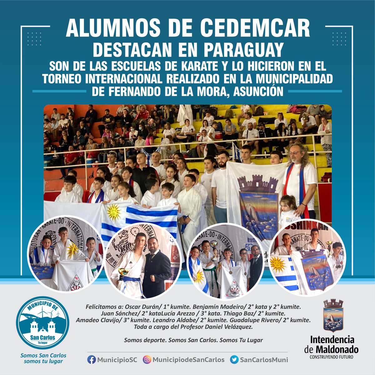 sancarlosmuni's tweet photo. Alumnos de CEDEMCAR destacan en Paraguay. Son de las Escuelas de Karate y lo hicieron en el Torneo Internacional realizado en la Municipalidad de Fernando de la Mora, Asunción. #GobiernoDeCercanía #SanCarlosTuLugar #MunicipioSanCarlos #SanCarlos #IKarate #Deportes https://t.co/Tn9QhV4e3C