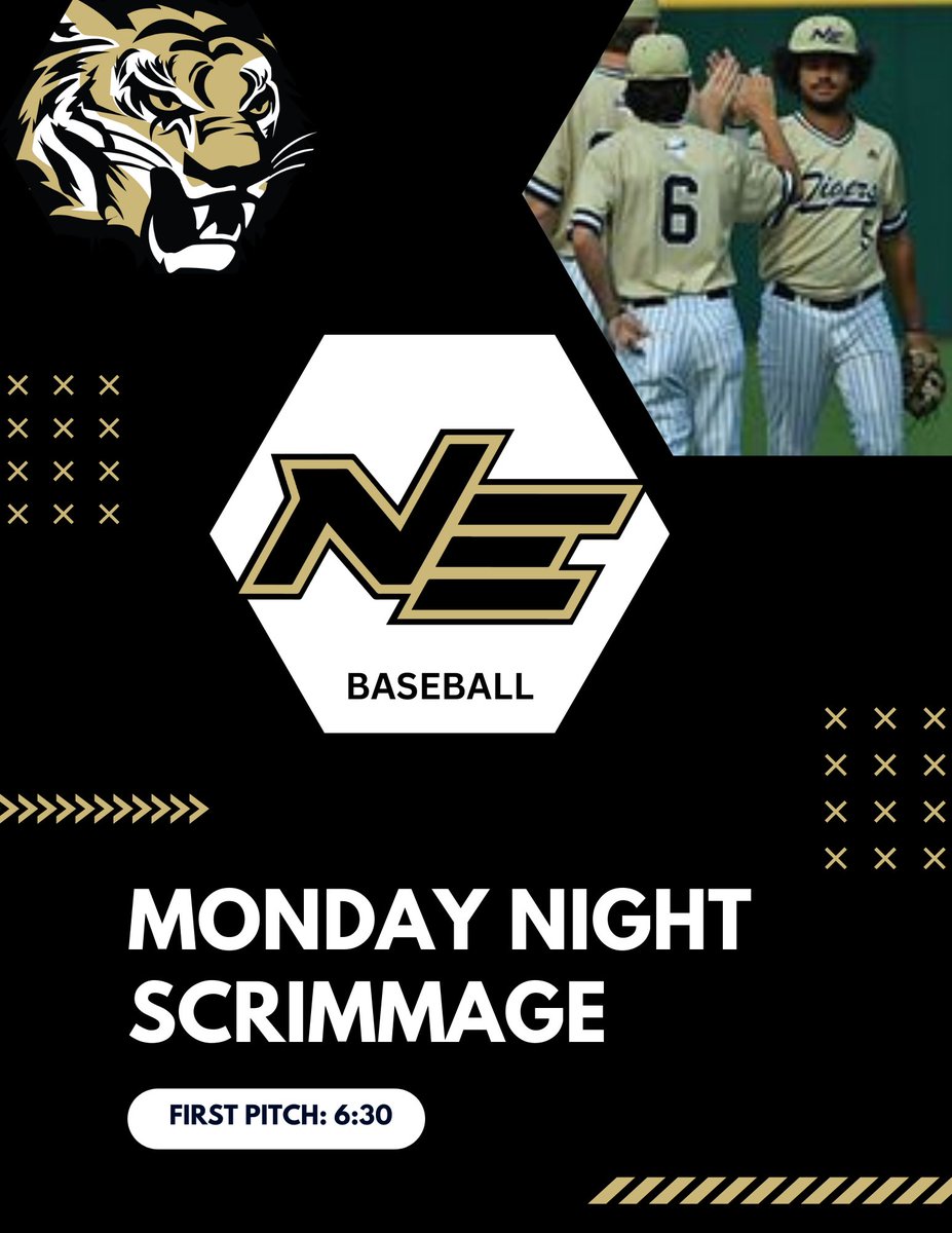 NEMCCBASEBALL's tweet image. Scrimmage Under The Lights! First Pitch will be tonight at 6:30! See you there! #TigerTown