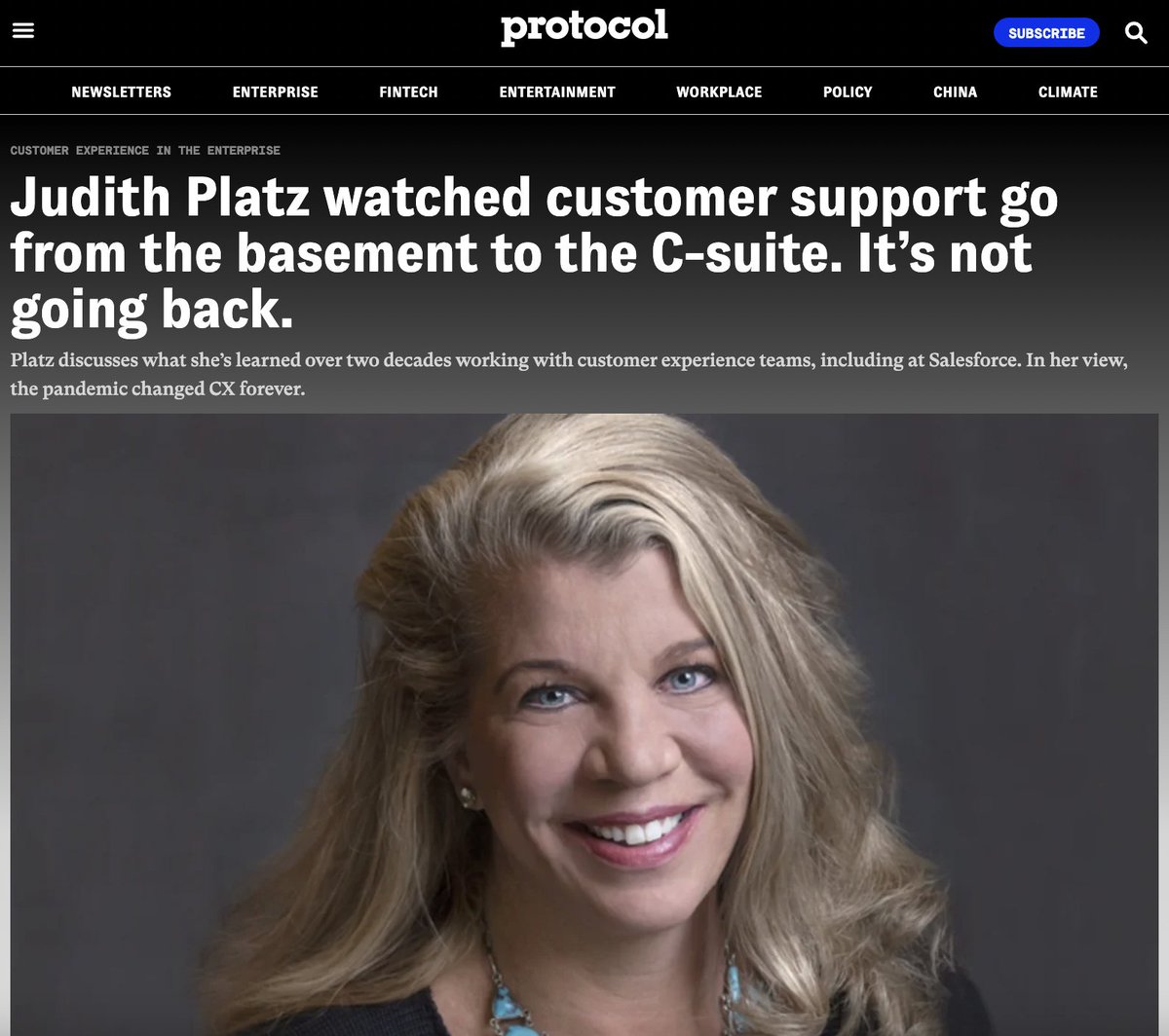 Our Chief Customer Officer, Judith Platz, has been featured in <a href="/protocol/">Protocol</a>! 👀 

Read what she’s learned over two decades working with #customerexperience teams, and why, in her view, the pandemic changed #CX forever. 

bit.ly/3dmOsXx