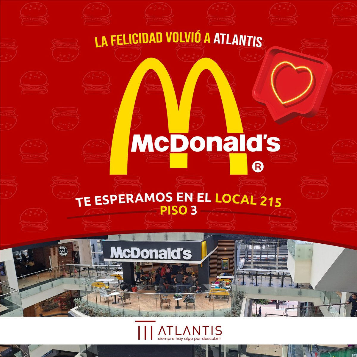 cc_atlantis's tweet photo. ¡McDonald’s Atlantis está de regreso! 🙌 y esta vez con muchas experiencias innovadoras. ❤️ Ven ya y descubre lo que @McDonaldsCol Atlantis tiene preparado para ti. 🍔🍟
#McDVolvioaAtlantis 😄 #PlanAtlantis #Premios #Sorpresas #Diversión https://t.co/QZ2cQ8qmbU