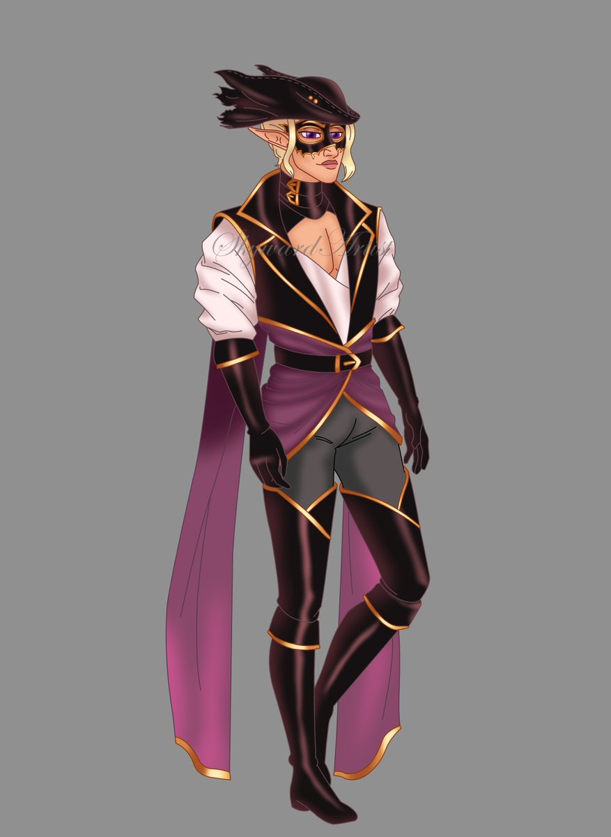 SkywardArtist's tweet photo. My warlock Veks is ready for masquerade madness. What could go wrong with a party thrown by one of the campaign villains? #dnd #DnDcharacter #dnd5e https://t.co/E1YGIIeJ0t