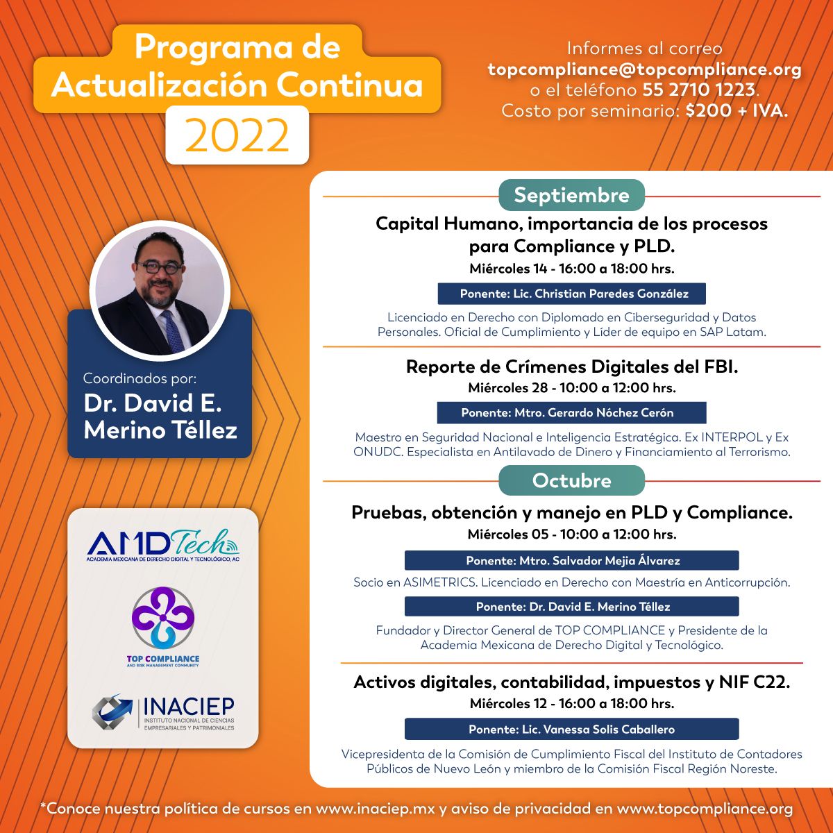 AMDTechMx's tweet photo. 🔵Checa nuestro calendario de nuestro "Programa de Actualización Continua 2022" y inscríbete en nuestros siguientes seminarios.
🌐Visita: https://t.co/EXw4wFDsBN
#ProgramadeActualizacionContinua #TopCompliance #Compliance #INACIEP #amdtech https://t.co/Zq4VZHbLpT