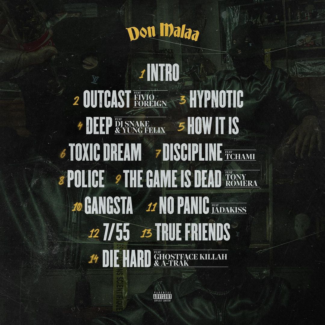 Guettapen's tweet photo. .@Malaamusic s'offre un casting alléchant pour la tracklist de son premier album intitulé 'Don Malaa'. On y retrouvera des collaborations avec :

▪️ @djsnake et @YungFelix 
▪️ @iamTchami 
▪️ @TonyRomera 
▪️ @GhostfaceKillah et @atrak 
▪️ Etc.

Alors, hypé ? 👀 https://t.co/SgOTsjPiT0